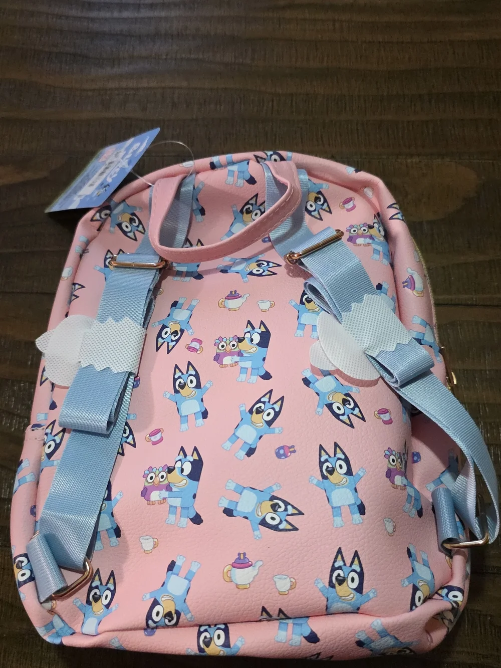 Pink Bluey Kids Backpack with Cartoon Character Print and Front Zip Pocket